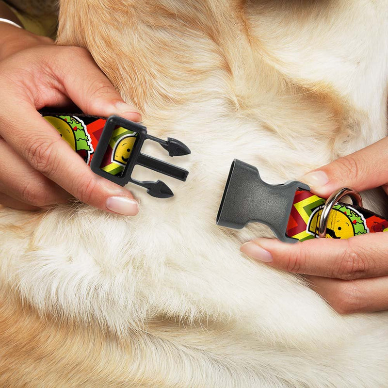 [Australia] - Buckle-Down Dog Collar Plastic Clip Taco Man Available in Adjustable Sizes for Small Medium Large Dogs 1" Wide - Fits 9-15" Neck - Small 