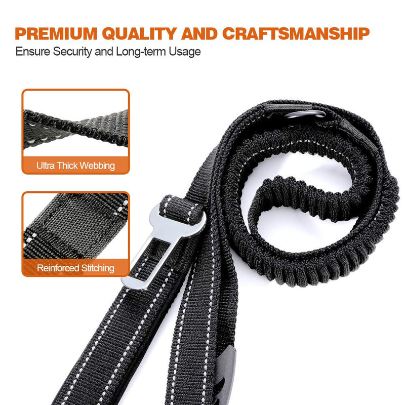 [Australia] - rabbitgoo Bungee Dog Walking Leash, 5.6ft Heavy Duty with 2 Control Handles & Car Seat Belt, Reflective Pet Training Long Traffic Leash with Professional Shock Absorbing for Large Medium Small Dogs 