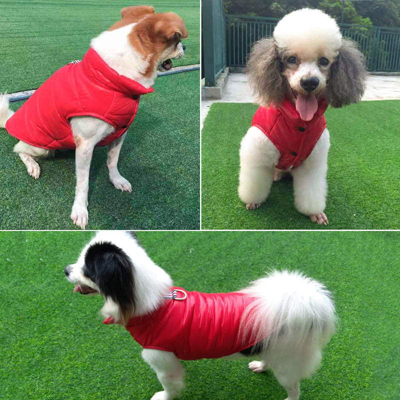 [Australia] - Enjoying Warm Dog Coat - Small Dog Sweater with Leash Ring Puppy Jacket Windproof Cat Padded Vest Dog Cold Weather Coats # 2 Red 
