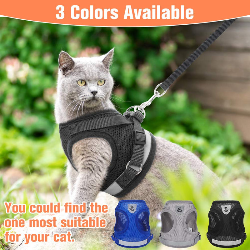 Cat Harness and Leash Set - Reflective Escape Proof Cat Harness for Kitties Daily Outdoor Walking with Soft Breathable Mesh Chest Strap and Durable Leash, Black S (Chest 11.4"-13" / Leash 3.9ft) - PawsPlanet Australia