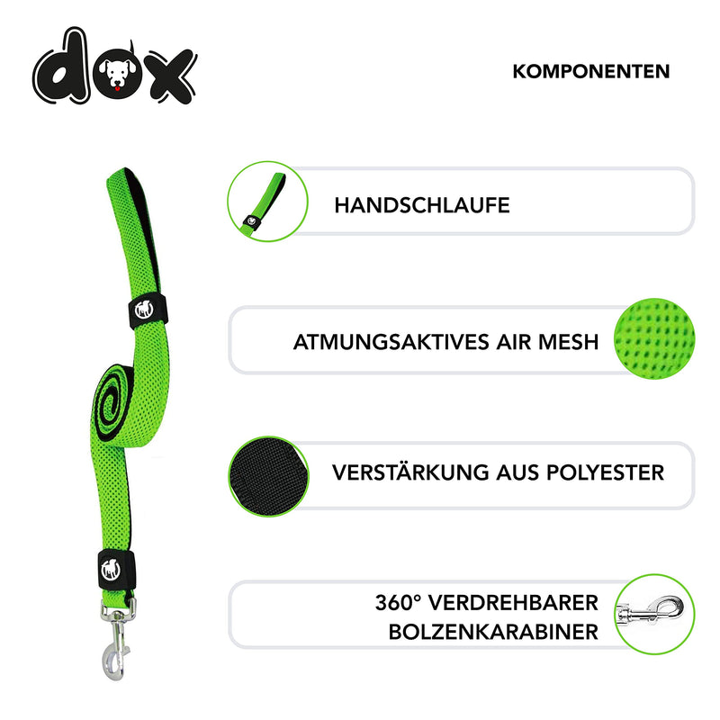 DDOXX dog leash air mesh 120 cm | Hand strap | for small & large dogs | many colors & sizes | Leash dog | Lead leash small | Running leash puppy leash large | Green, SS - 2.0 x 120 cm - PawsPlanet Australia