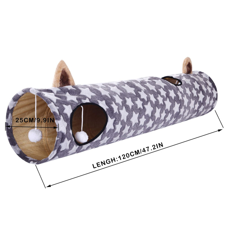 LUCKITTY Cat Plush Tunnel Toy with Ball for Cat Kitten Dog Rabbit 47.2Inch/120Cm Grey - PawsPlanet Australia