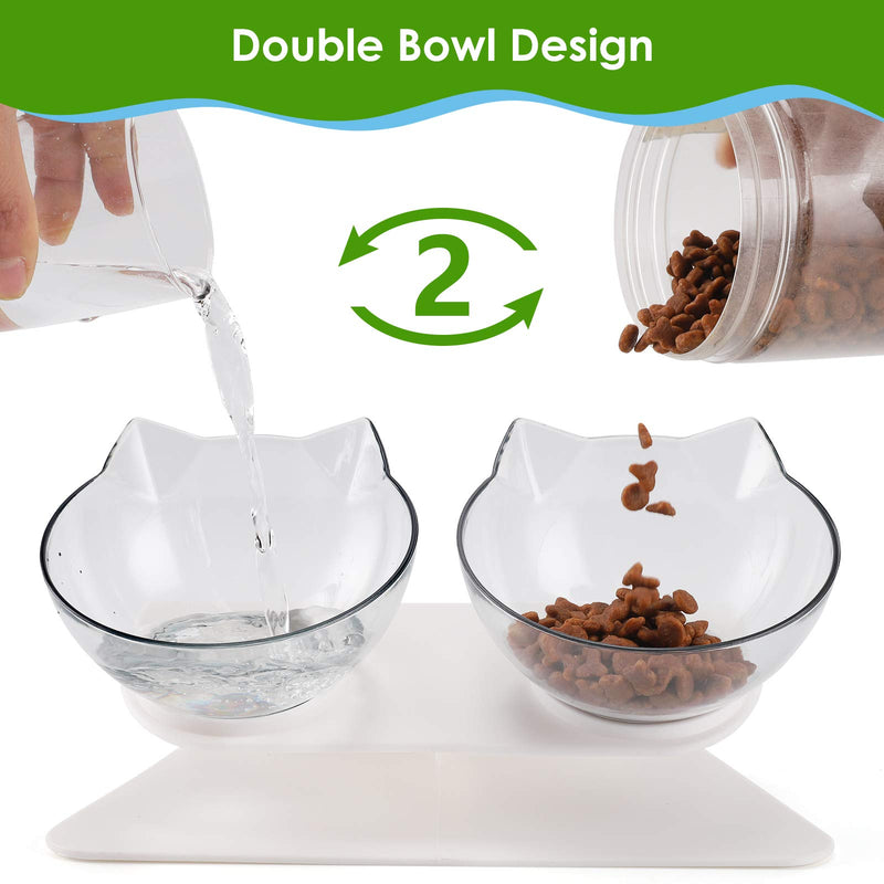 NASHRIO Cat Bowls Plastic, 15° Tilted Anti-Slip Cat Food and Water Bowl, Transparent Kitten Feeding Bowl, Anti Vomiting Orthopedic Cat Bowl, Raised Small Dog Bowl, Protect Pets Cervical Vertebra. - PawsPlanet Australia