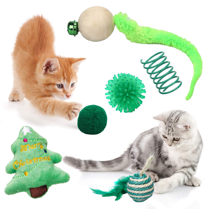 [Australia] - Sanlebi Christmas Cat Toys Stocking - 6 PCS Pet Cat Assorted Indoor Interactive Toys with Bell X-mas Gift Set for Kitten Kitty 