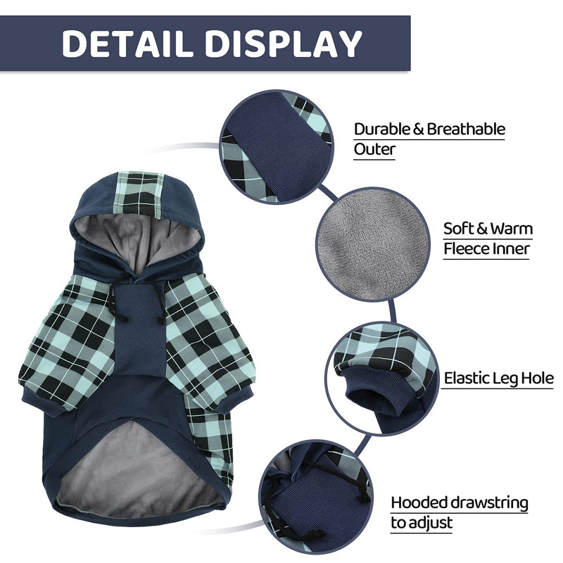 ASENKU Dog Hoodie, Plaid Dog Sweater with Hooded, Warm Pet Sweatshirt Pullover, Dog Outfit Coat Apparel with Leash Hole for Small Medium Dogs XX-Small Blue - PawsPlanet Australia