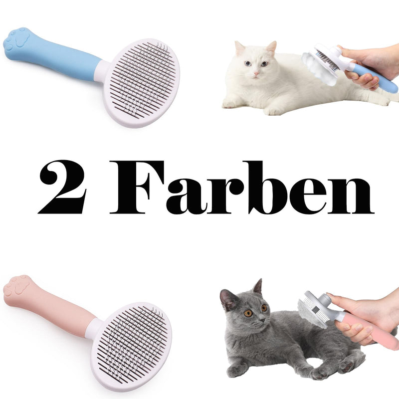 Pack of 2 Cat Brushes, Short Hair/Long Hair Cat Brush, Self-Cleaning with Handle for Removing Undercoat, Dogs, Cats, Rabbits, Undercoat Brush (Pink Blue) - PawsPlanet Australia
