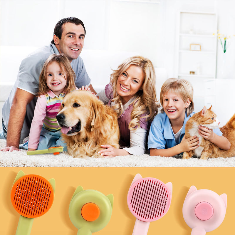 Cat brush, dog brush, pack of 2 pet brushes, self-cleaning dog cat brush with one button, brush for pet grooming for removing undercoat, loose fur and dirt with handle - PawsPlanet Australia