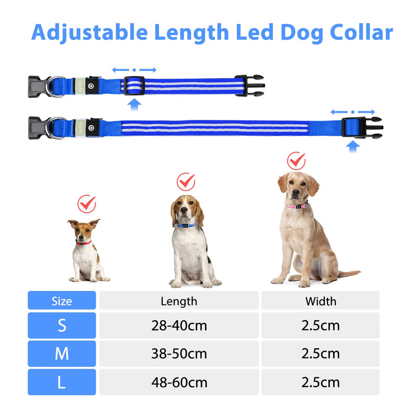 PcEoTllar Light Up Dog Collar Rechargeable, LED Dog Collar Light for the Dark, Flashing Dog Collar Waterproof 3 Glowing Mode Bright Lighted Collar 10H Working Time for Small/Medium/Large Dog, Blue S S (Pack of 1) - PawsPlanet Australia