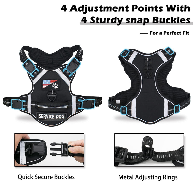 LOCYFENS Dog Harness, No Pull Dog Harness with Soft Handle and 2 Leash Clips, Service Dog Harness with 4 Different Patches to Decoration, Easy to Control for Small Medium Large Dogs Black X-Small - PawsPlanet Australia