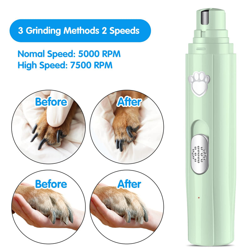 VIWIK Dog Nail Grinder, 2-Speed Rechargeable Dog Nail Trimmers for Large Medium & Small Dogs, Upgrade Professional Electric Pet Paws Grooming, Quiet Soft Puppy Grooming Tool, Cat Nail Grinder Green - PawsPlanet Australia
