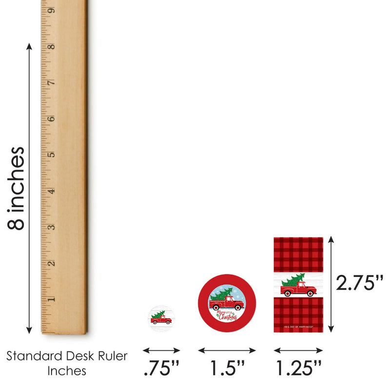 Big Dot of Happiness Merry Little Christmas Tree - Mini Candy Bar Wrappers, Round Candy Stickers and Circle Stickers - Red Truck and Car Christmas Party Candy Favor Sticker Kit - 304 Pieces - PawsPlanet Australia