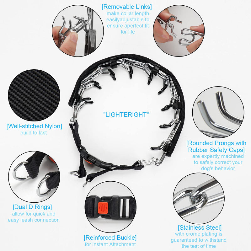 Wiotar Dog Prong Collar, Dog Choke Pinch Training Collar, Adjustable Stainless Steel Links with Comfort Rubber Tips, Quick Release Snap Buckle for Medium Large Dogs (Packed with 8 Extra Tips) M(Neck:14''-18''-- Weight: around 50 lbs) Black Cover - PawsPlanet Australia