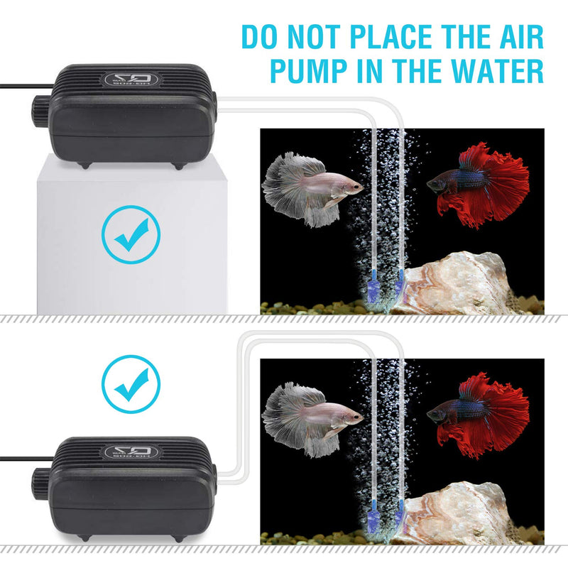 Aquarium Air Pump, Rifny Adjustable Air Pump Kit with Dual Outlet Air Valve, Fish Tank Oxygen Pump with Air Stones Silicone Tube Check Valves for 1-80 Gallon AC Power-2 Outlet-3W - PawsPlanet Australia