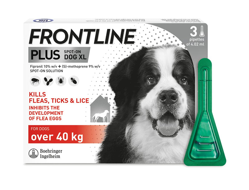 FRONTLINE Plus Flea & Tick Treatment for Extra Large Dogs (over 40 kg) - 3 Pipettes & Plus Flea & Tick Treatment for Large Dogs (20-40 kg) - 3 Pipettes - PawsPlanet Australia