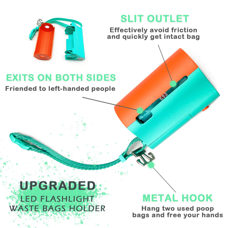 YUCHIYA Dog Poop Bags Dispenser with LED Flashlight for Leash Pet Waste Bags Holder with Torch for Lead 3 in 1 Bi-Color LED Case with Wristler 13 Roll Blue Bags Metal Clips for Used Bags - PawsPlanet Australia