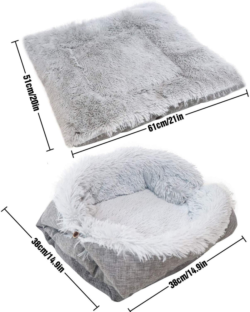 Pet Bed for Indoor Cats, Self Warming Pet Bed Function 2 in 1 Foldable Convertible Plush Soft Blanket Cat Bed Warm Cat Cushion Bed for Small Dogs and Cats, Machine Washable (Grey) Grey - PawsPlanet Australia