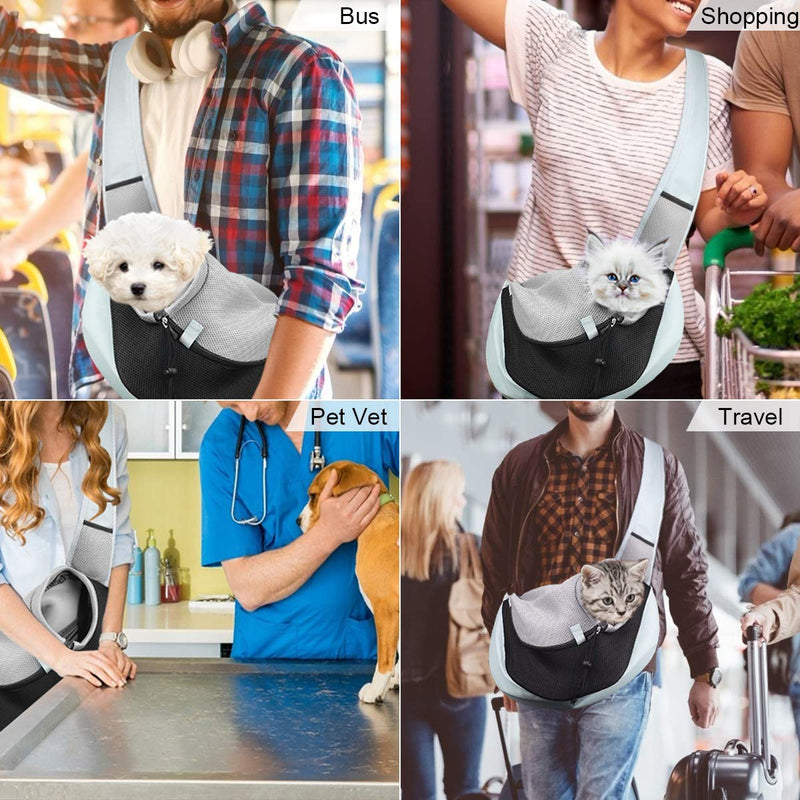 [Australia] - YouJia Pet Dog Sling Carrier, Breathable Mesh Travelling Pet Hands-Free Sling Bag Adjustable Padded Strap Front Pouch Single Shoulder Bag for Dogs Cats L(Up to 12 LB) 