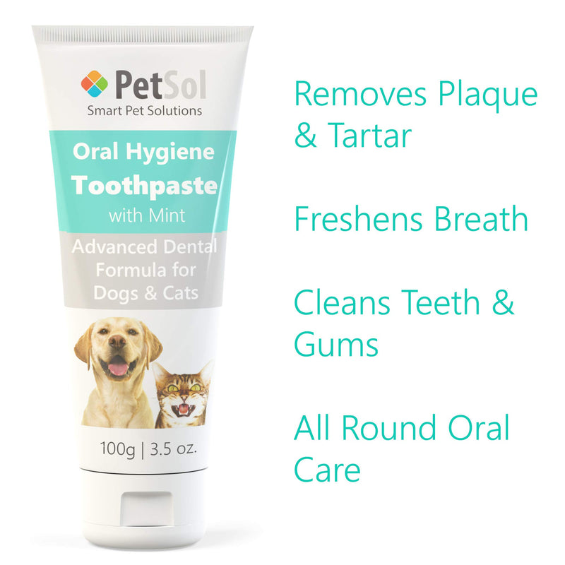 PetSol Toothpaste For Dogs & Cats (100g) Improve Gum, Tooth Health & Oral Hygiene. Freshen Dog Breath Remove & Reduce Plaque. Fresh Breath Dental Care Teeth Cleaning Tartar & Plaque Remover (Mint) - PawsPlanet Australia