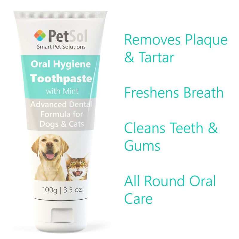 PetSol Dental Care Kit for Dogs & Cats Toothpaste (100g) with 3 x Pet Toothbrushes to Clean Pet's Teeth, Remove Plaque and Tartar, Improve Gum, Tooth Health & Pet Oral Hygiene - PawsPlanet Australia