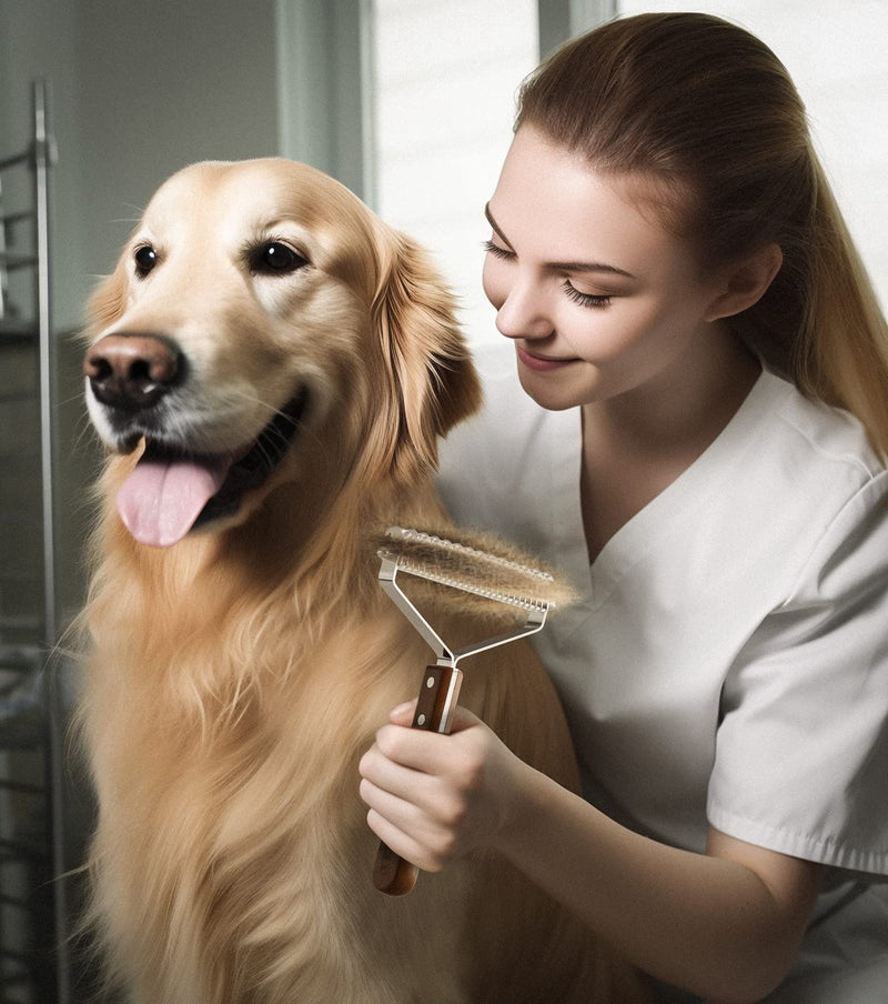 Dog Brush for Shedding for Large Medium Dog, Double Side Coat Rake Deshedding Brush 13-27 Blade, Quickly Demat and Detangle Pet Undercoat Rake, Grooming Tools for dogs and cats, High-grade Wood Handle - PawsPlanet Australia