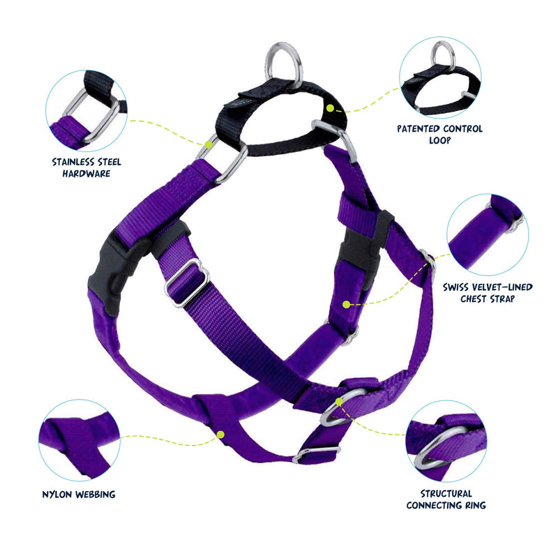 [Australia] - 2 Hounds Design Freedom No-Pull Dog Harness and Leash, Adjustable Comfortable Control for Dog Walking, Made in USA (Medium 1") (Purple) 