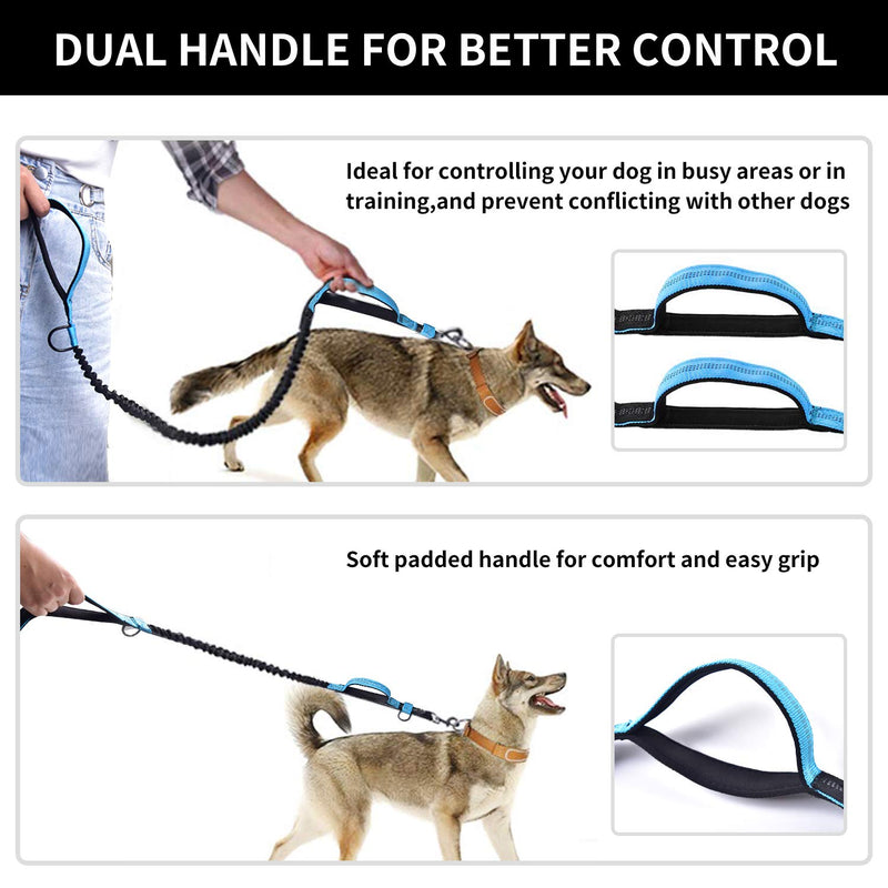 SZELAM Hand Free Dog Lead, Dog Running Leash with Waterproof Waist Belt Bag, Reflective Shock Absorbing Bungee with 2 Handles for Dog Walking Training (1 Extra Whistle Clicker) blue - PawsPlanet Australia