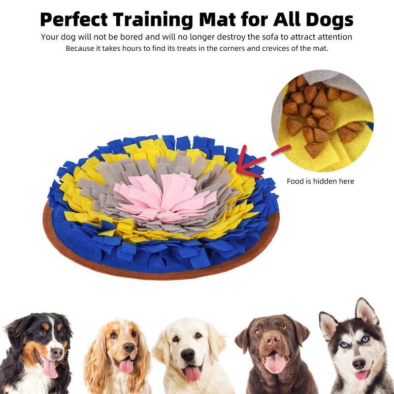 Dog Snuffle Mat, Pet Feeding Mat, Dog Treat Dispenser, Pet Puzzle Toy Sniffing Training Pad Activity Blanket for Dog, Release Extra Energy of Dog to Protect Furniture Couch from Dog Bites, Round - PawsPlanet Australia