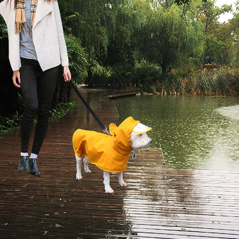 Podazz Dog Raincoat Small Medium Dog Poncho with Hood, Pet PU Rain coat for Dogs Cats Apparel Clothes, Ultra-Light Breathable Dog Rain Jacket for Puppies Small Medium Dogs Yellow L - PawsPlanet Australia