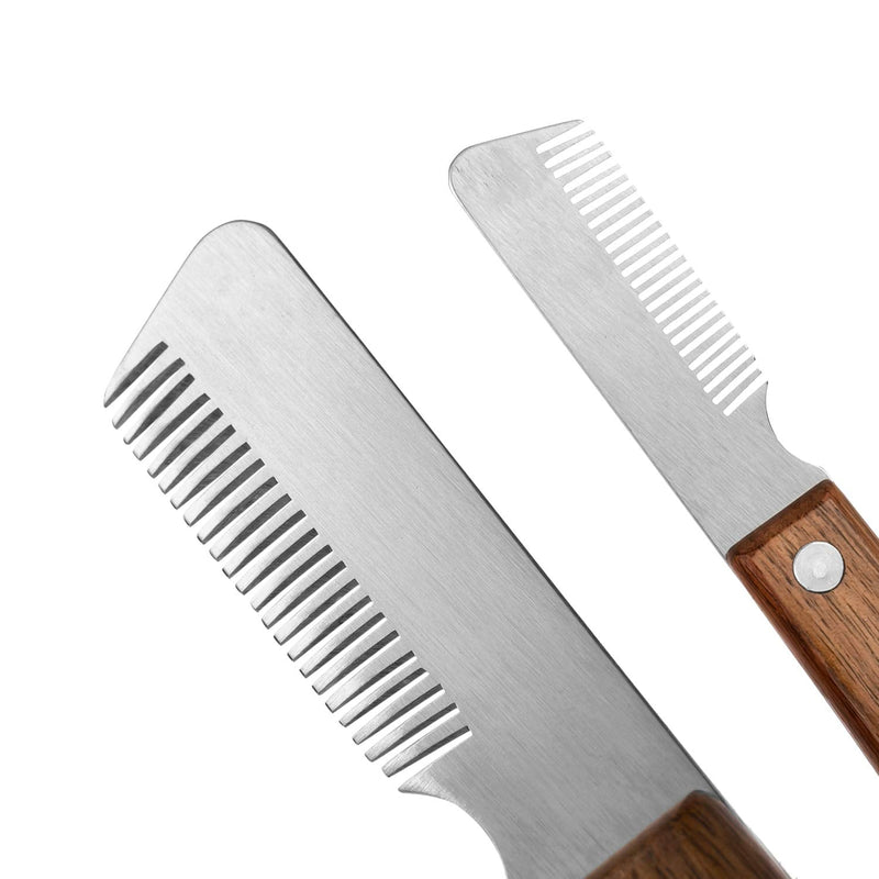Dog trimming knife with wooden handle for dull dogs, rough-haired dachshund, fine top coat terrier, medium stripping knife, brown right-handed trimming knife, pet grooming tool for pet pet undercoat - PawsPlanet Australia