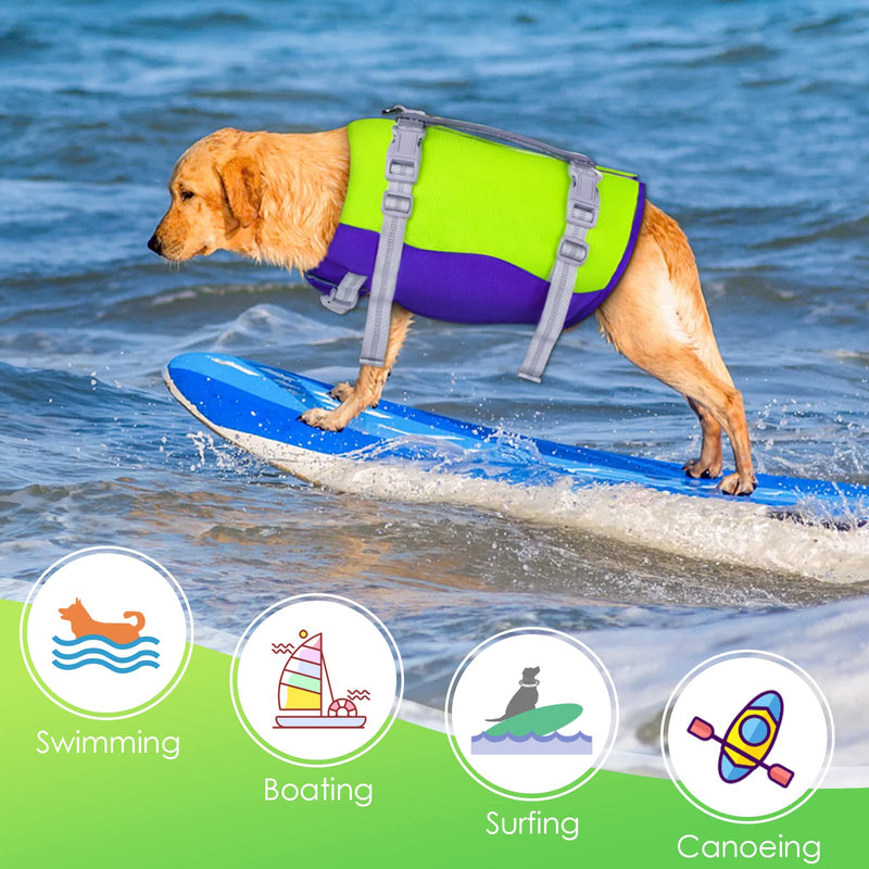 Siivton Dog Life Jacket: Ripstop Dog Life Vest - for Boating Swimming, Adjustable Reflective Life Jacket for Dogs with Buoyancy, Rescue Handle, Dog Swimming Jacket for Small Medium Large Dogs-S BGS Bright Green - PawsPlanet Australia