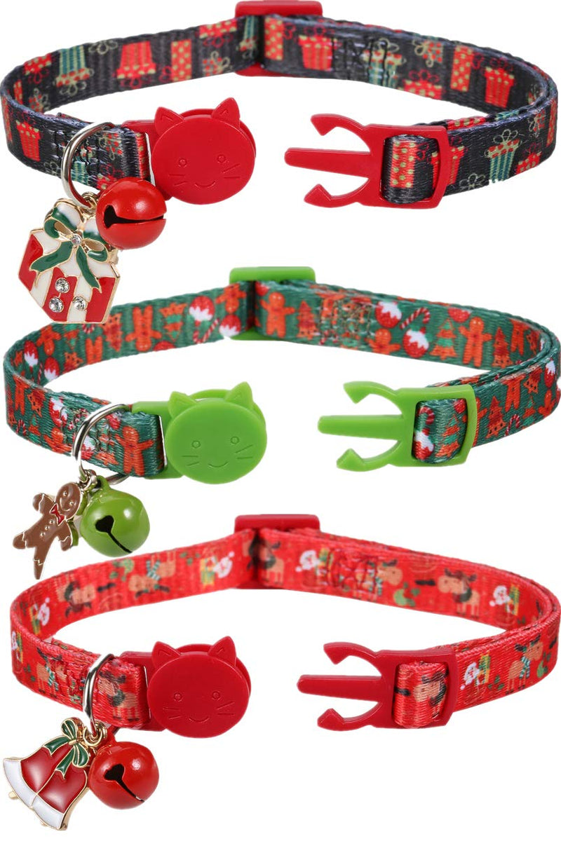 [Australia] - BoomBone 3 Pack Designer Cat Collar Christmas, Breakway Kitten Collar with Bell and Cute Pendants 