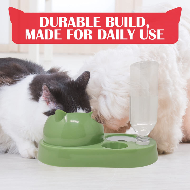 PETsionate Cat Food and Water Bowl Set - Cat Feeder and Water Dispenser Tilted - Gravity Cat Bowls for Food and Water - Automatic Dog and Cat Feeding & Watering Supplies – Elevated Cat Dish - 20oz Green - PawsPlanet Australia