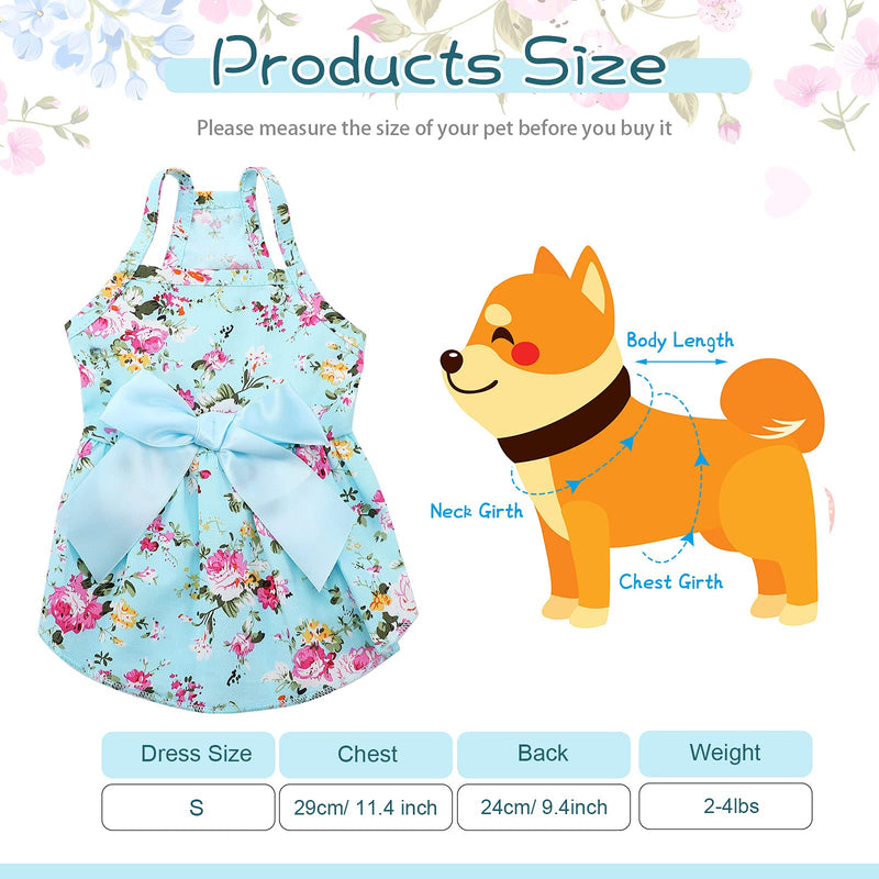 4 Pieces Puppy Dog Princess Dress Dog Bowknot Dress Cute Rosette Sundress Apparel Summer Puppy Floral Vest Dress Dog for Small Pet Dog Cat Outfits (S) - PawsPlanet Australia