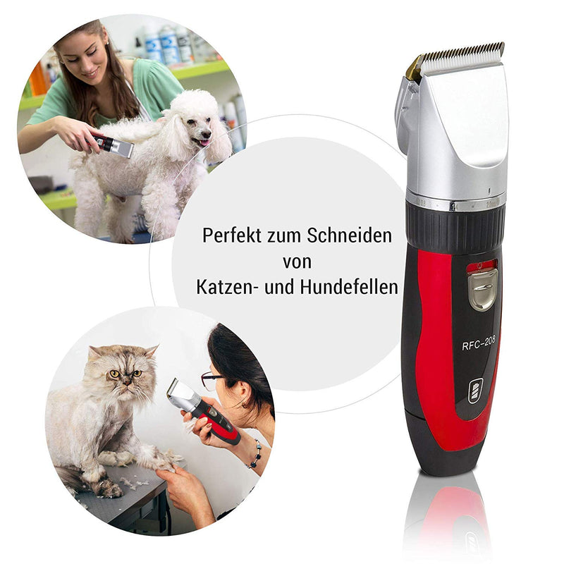 Ceramics RFC-208 Pet Grooming Kit Quiet and Low-Noise Pet Hair Trimmer with Turbo Sense Technology and 4 Attachments for 25 Cutting Lengths, Wireless Rechargeable Pet Hair Trimmer Red - PawsPlanet Australia