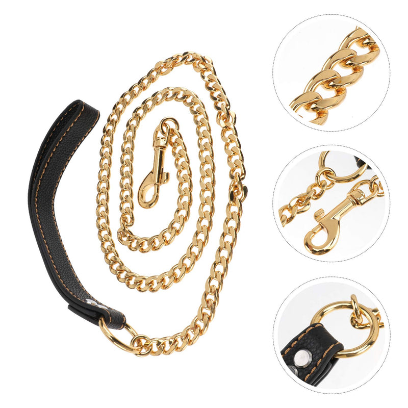 Balacoo Heavy Duty Dog Leash Soft Padded Leather Handle Gold Stainless Steel Link Chain Traction Dog Lead Rope Suit for Small Large Dogs - PawsPlanet Australia