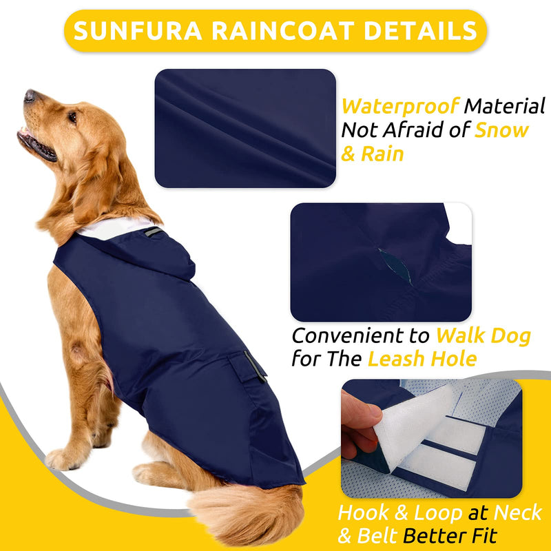 SUNFURA Extra Large Dog Raincoat, Hooded Outdoor Dog Poncho Rainwear with Reflective Strip and Pocket, Breathable Lightweight Dog Rain Coat Jacket for Large Dogs XXX-Large Blue - PawsPlanet Australia