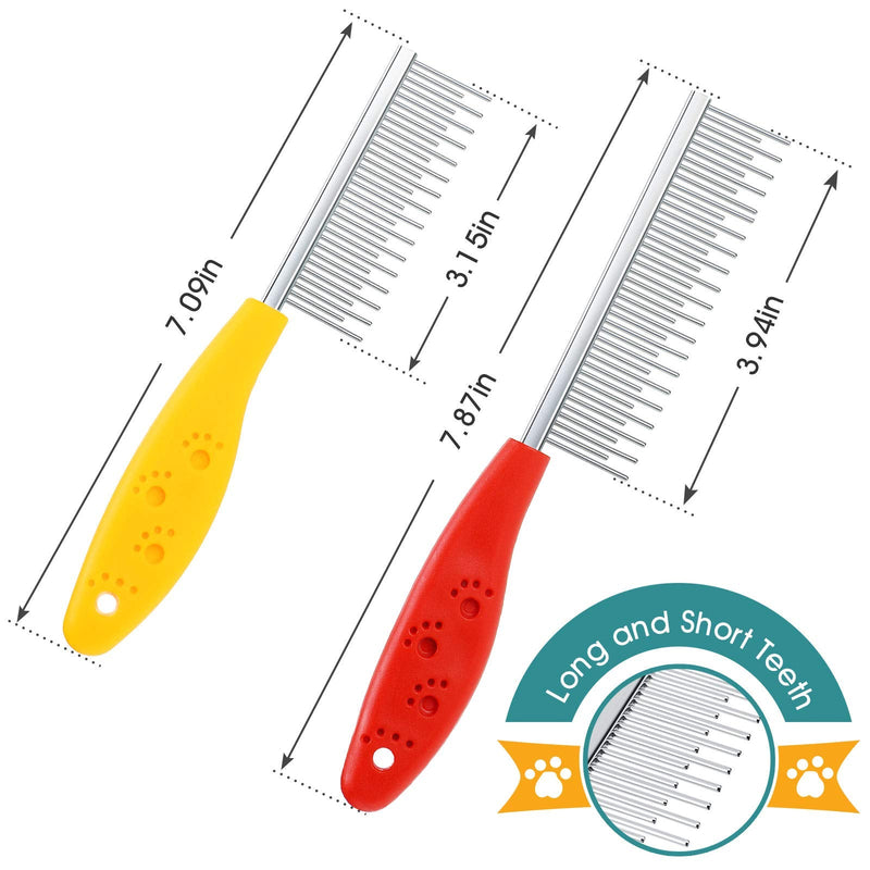 2 Pieces Pet Hair Buster Comb Small Pet Grooming Comb Stainless Steel Long and Short Teeth Comb for Small Animals Rabbits Hamsters Guinea Pigs, Red and Yellow - PawsPlanet Australia