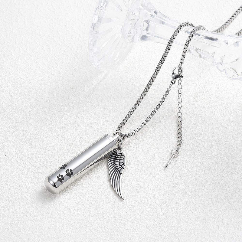 [Australia] - XSMZB Angel Wing Charm Cremation Jewelry for Ashes for Pet Dog Cat Stainless Steel Memorial Urn Necklace Keepsake Pendant Locket Silver-Size L 