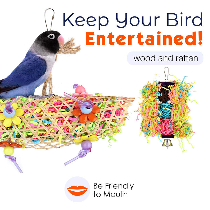 Pawaboo Bird Parrot Toys 3 Packs, Bird Chewing Foraging Shredder Toy Bird Cage Hammock Hanging Swing with Bells for Small Bird, Parakeets, Cockatiels, Conures, Budgie, Lovebirds, Hummingbird, Finches Blue - PawsPlanet Australia