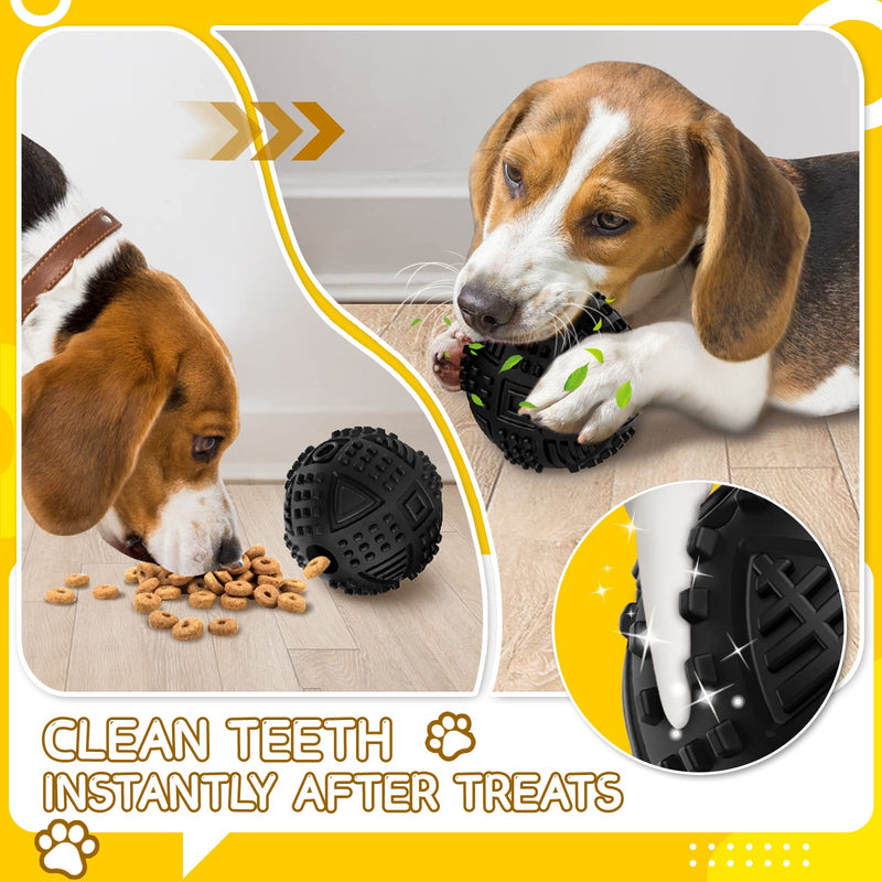 Dog Balls Treat Dispensing Dog Toys, IQ Dog Treat Balls for Dogs, Dog Puzzle Toys for Large Dogs, Squeaky Dog Toys for Aggressive Chewers, Durable Rubber Interactive Dog Chew Toys, Dog Enrichment Toys Black - PawsPlanet Australia