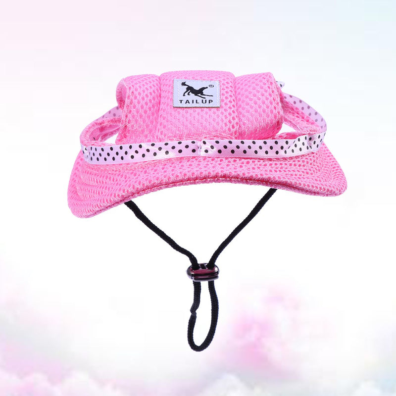 POPETPOP Round Brim Princess Cap Dog Visor Hat Sun Protection Cap Dog Mesh Porous Cap with Ear Holes and Chin Strap for Small Dogs- Size S (Pink) Pink - PawsPlanet Australia