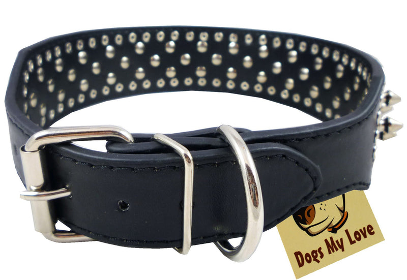 [Australia] - 19"-22" Black Faux Leather Spiked Studded Dog Collar 2" Wide, 37 Spikes 60 Studs, Pitbull, Boxer 