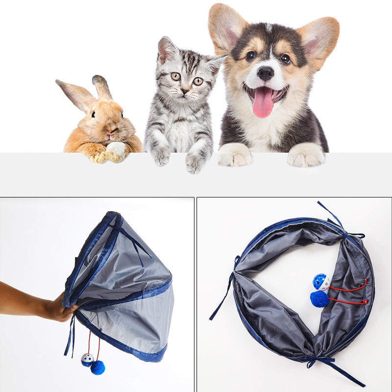 [Australia] - SunStyle Home Cat Tunnels for Indoor Cats 2/3 Way Play Toy Kitty Tunnel Peek Hole Toy with Ball for Cat Tube Fun for Rabbits Kittens and Dogs 2 Way 2pcs（Blue and Grey） 