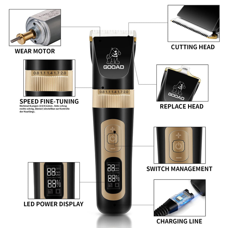 GOOAD Dog Grooming Clippers , Dog Hair Clippers Low Noise 4-Speed Rechargeable Cordless Electric Quiet Dog Grooming Kit , Dog Nail Clippers Professional Pet Hair Trimmers Shaver Shears ,for Dogs Cats Black - PawsPlanet Australia