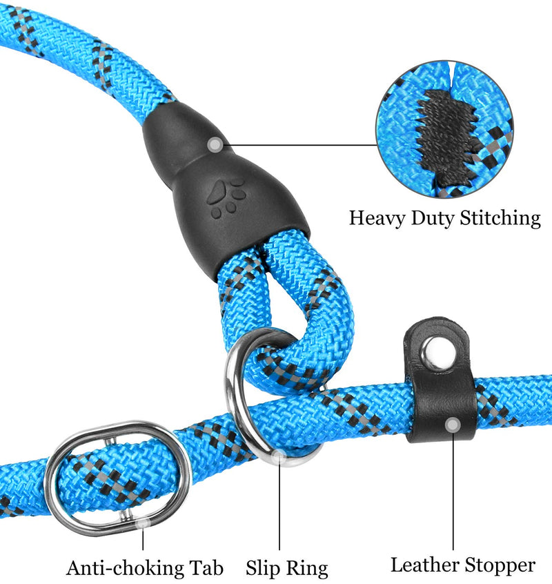 TagME Retriever leash with pull stop, reflective rope leash 185 cm Moxon leash, soft padded handle, 12 mm for large dogs, blue 185 x 1.2 cm (pack of 1) blue - PawsPlanet Australia