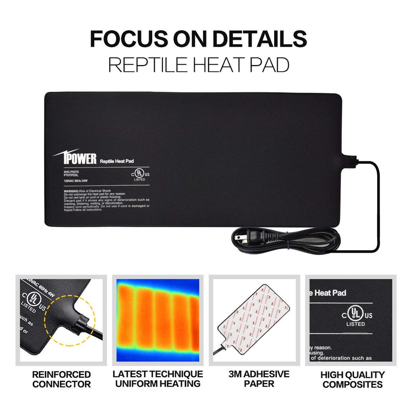 iPower Reptile Heat Pad 8X18 Inch 24W Under Tank Terrarium Warmer Heating Mat for for Turtle, Lizard, Frog, Snake, Reptile, and Other Small Animals - PawsPlanet Australia