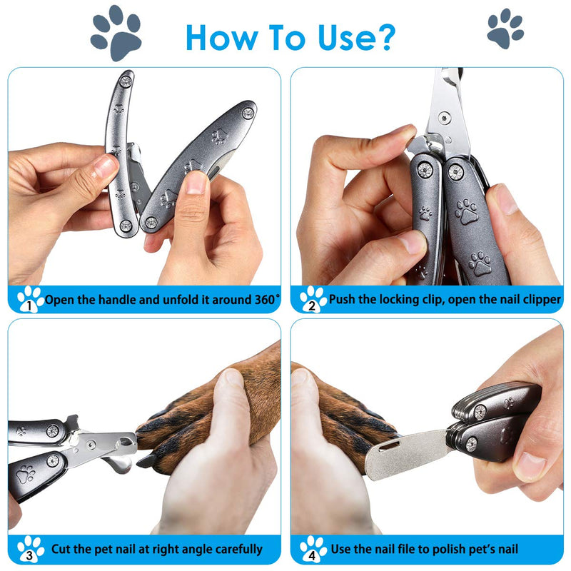 [Australia] - Dog Nail Clippers Upgraded - 3 in 1 Foldable Dog Nail Trimmers with Safety Guard to Avoid Over Cutting - Free Hidden Pet Nail File and Hair Brush Comb, Professional Grooming Tool for Dogs and Cats 