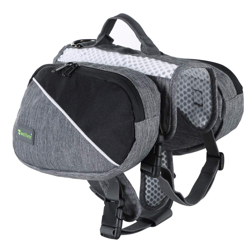 Wellver Adjustable Dog Saddle Bag Backpack, Hound Travel Saddle Bag Packs Hiking Walking Camping for Small & Medium & Large & Extra Large Dogs rhombus-grey and black - PawsPlanet Australia