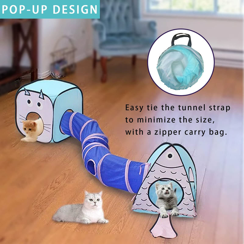 Cat Tunnel for Indoor Cats with Cube Tent Toys Combo, Crinkle Paper Collapsible Interactive Pet Cat Tubes with Play Ball and Bell for Puppy, Kitty, Kitten, Rabbit Valentine's Day (3 in 1 Set) - PawsPlanet Australia