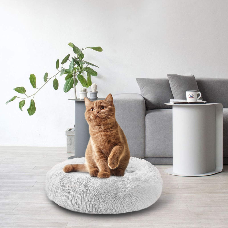 AMPERSIN Dog Bed Cat Bed,Ultra Soft Washable Dog Beds for Medium Dogs,Soft Plush Round Cat Beds for Indoor Cats,Faux Fur Donut Pet Bed(20''Beige) 20''Beige - PawsPlanet Australia
